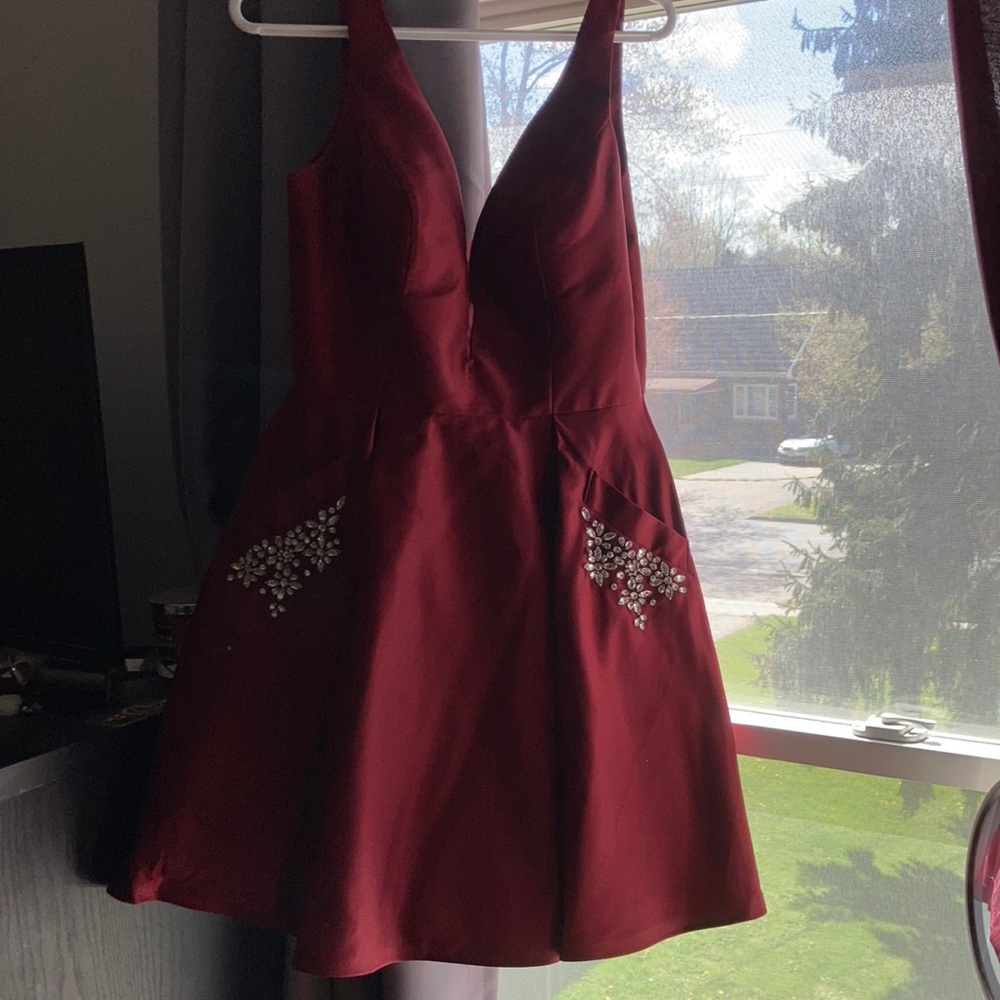 short dark red prom or grad dress